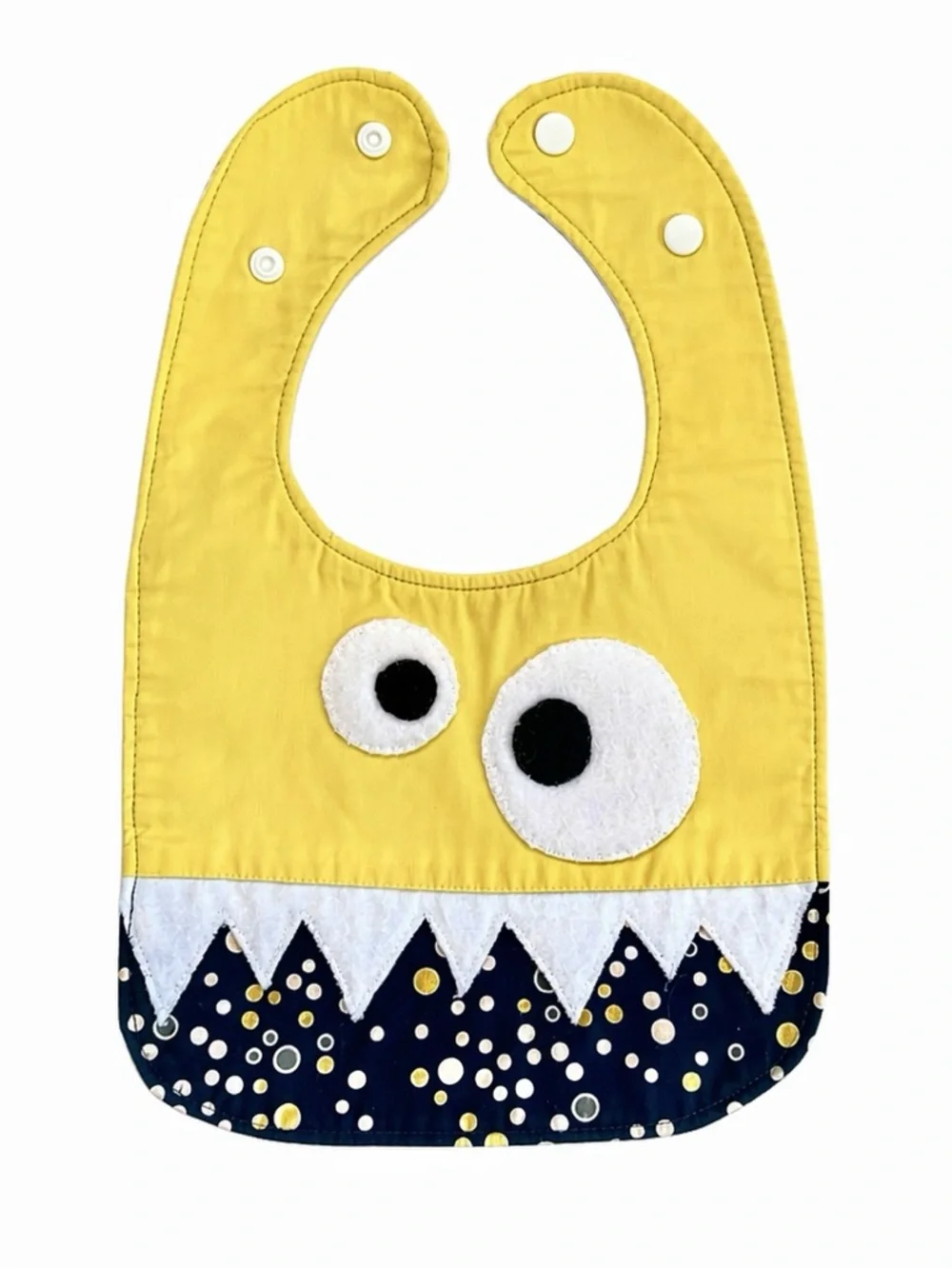 Cute Monster Baby Bib Yellow Character Bib Snap Closure Feeding Bib